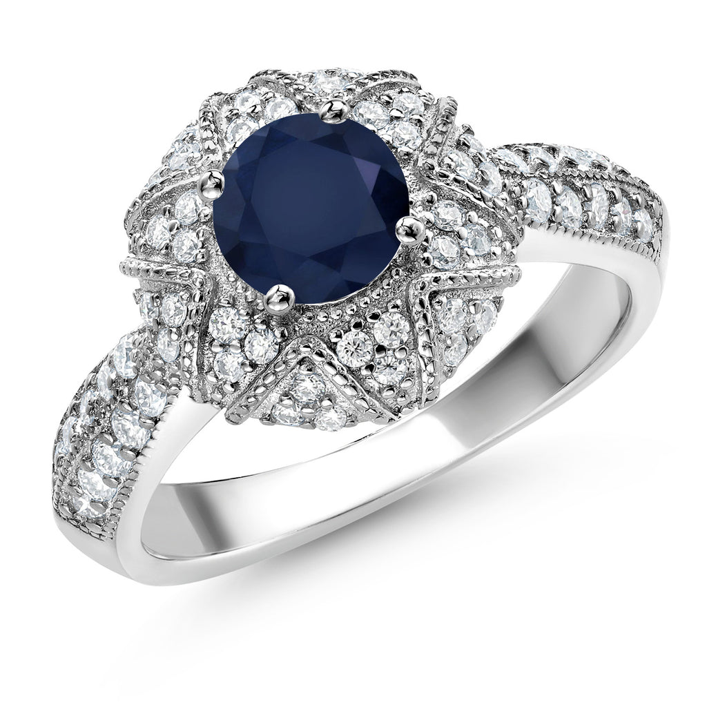 Gem Stone King 925 Sterling Silver Round 6MM Gemstone Birthstone and Moissanite Engagement Ring | Wedding Promise Anniversary Ring For Women | Available In Size 5, 6, 7, 8, 9