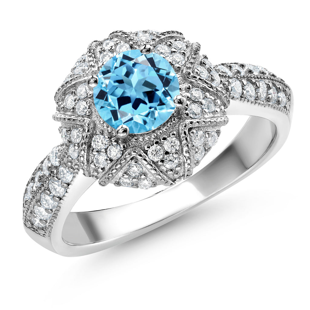 Swiss Blue Topaz - November_9_Ring in 925 Sterling Silver