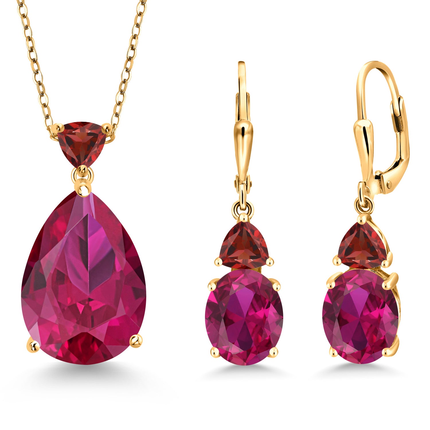 Pendant Earrings Set in 925 Yellow Gold Plated Silver