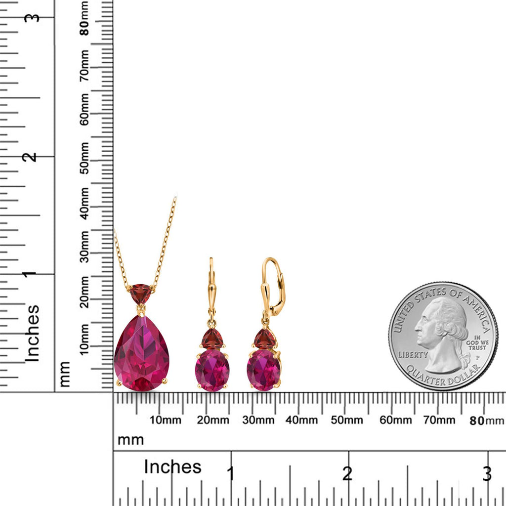 Pendant Earrings Set in 925 Yellow Gold Plated Silver