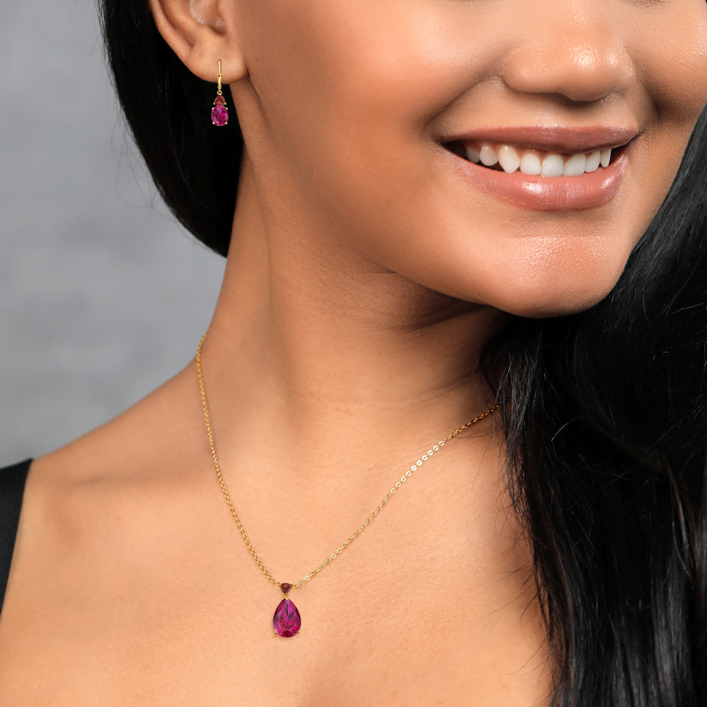 Pendant Earrings Set in 925 Yellow Gold Plated Silver