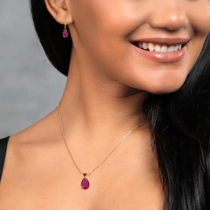 Pendant Earrings Set in 925 Yellow Gold Plated Silver