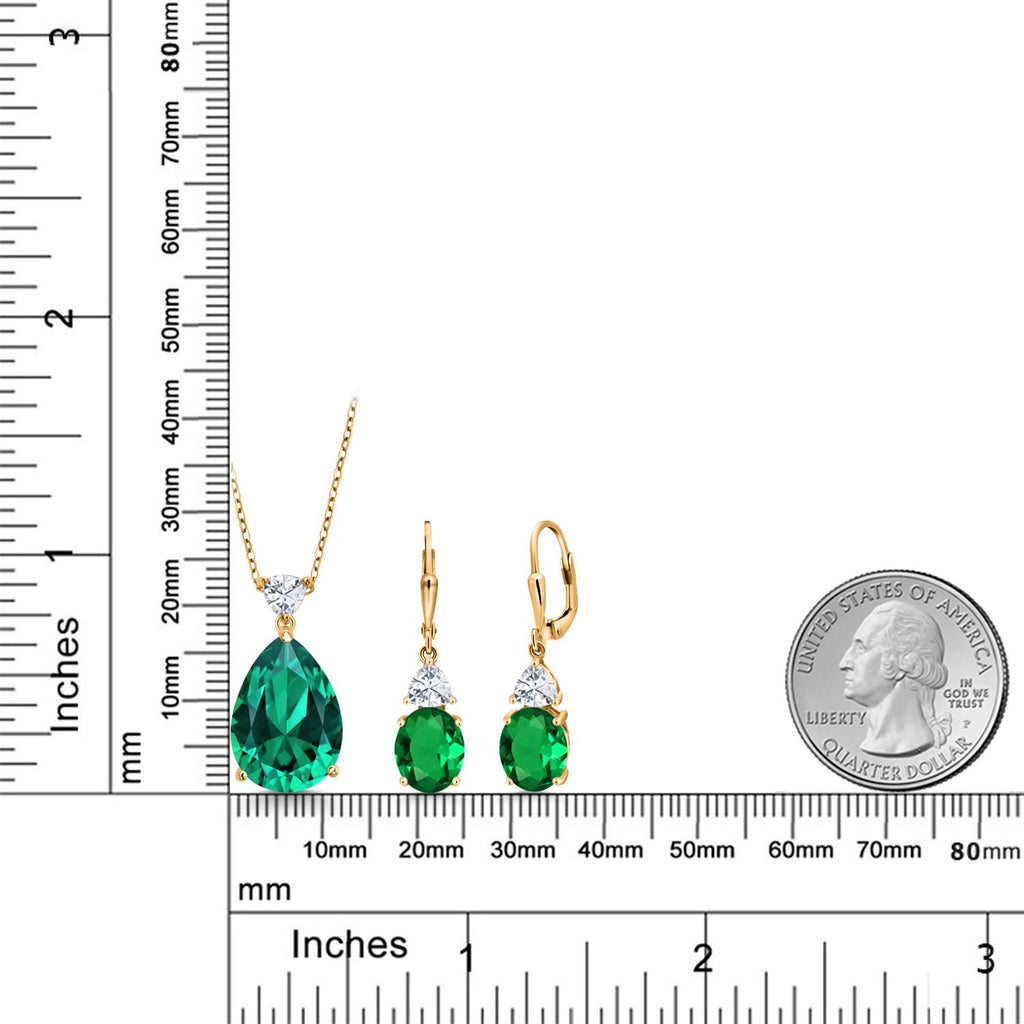 Pendant Earrings Set in 925 Yellow Gold Plated Silver