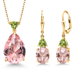 Pendant Earrings Set in 925 Yellow Gold Plated Silver