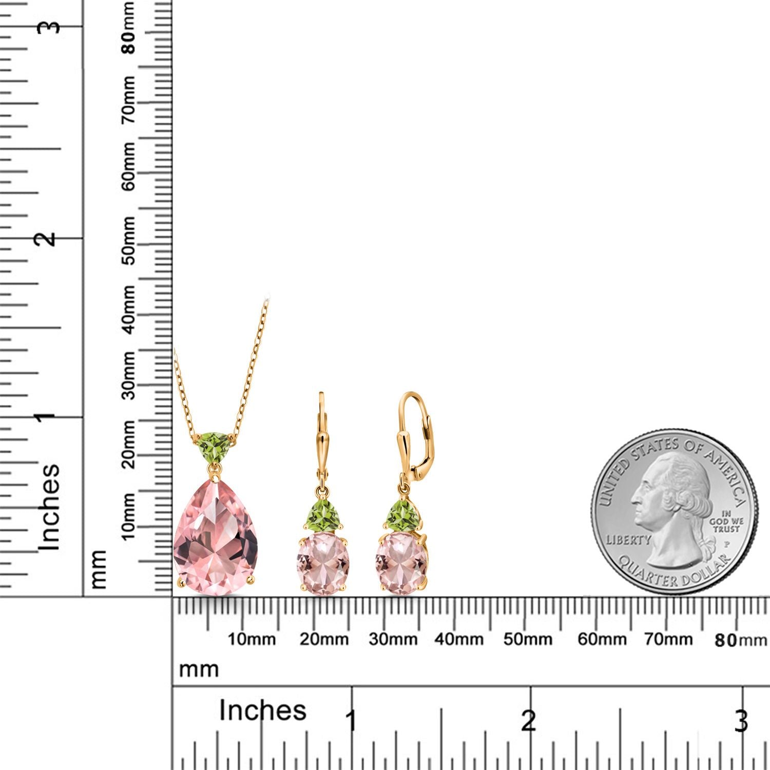 Pendant Earrings Set in 925 Yellow Gold Plated Silver