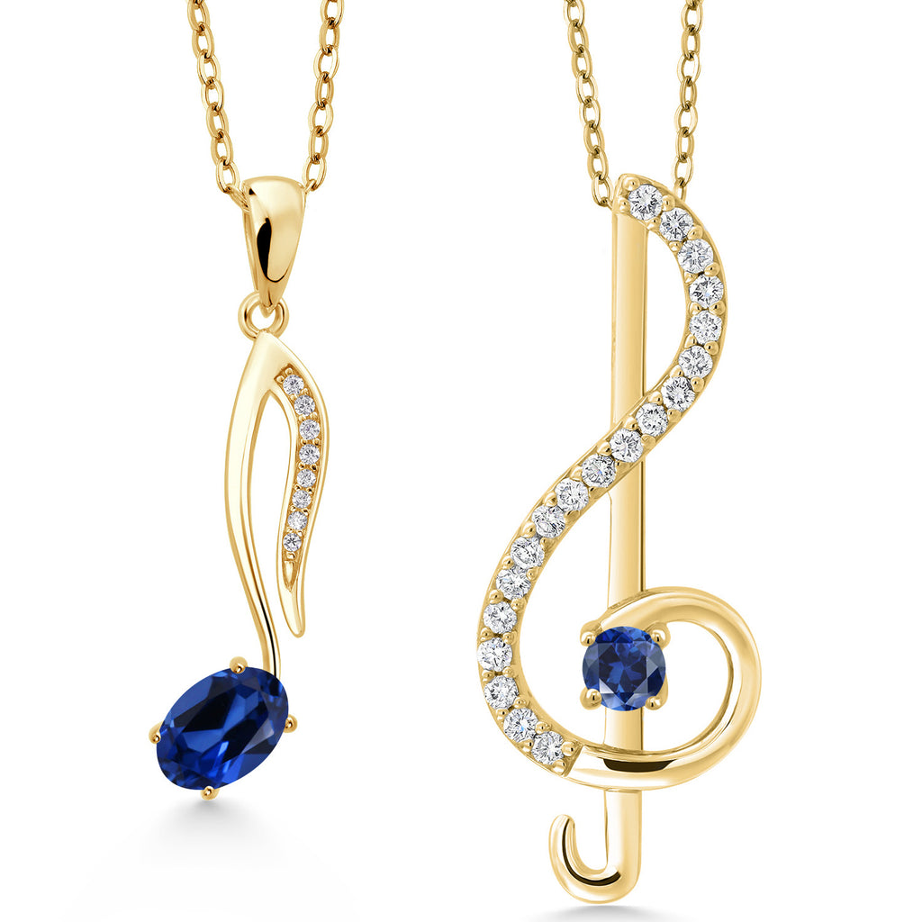 Blue Created Sapphire - September_Pendant in 925 Yellow Gold Plated Silver