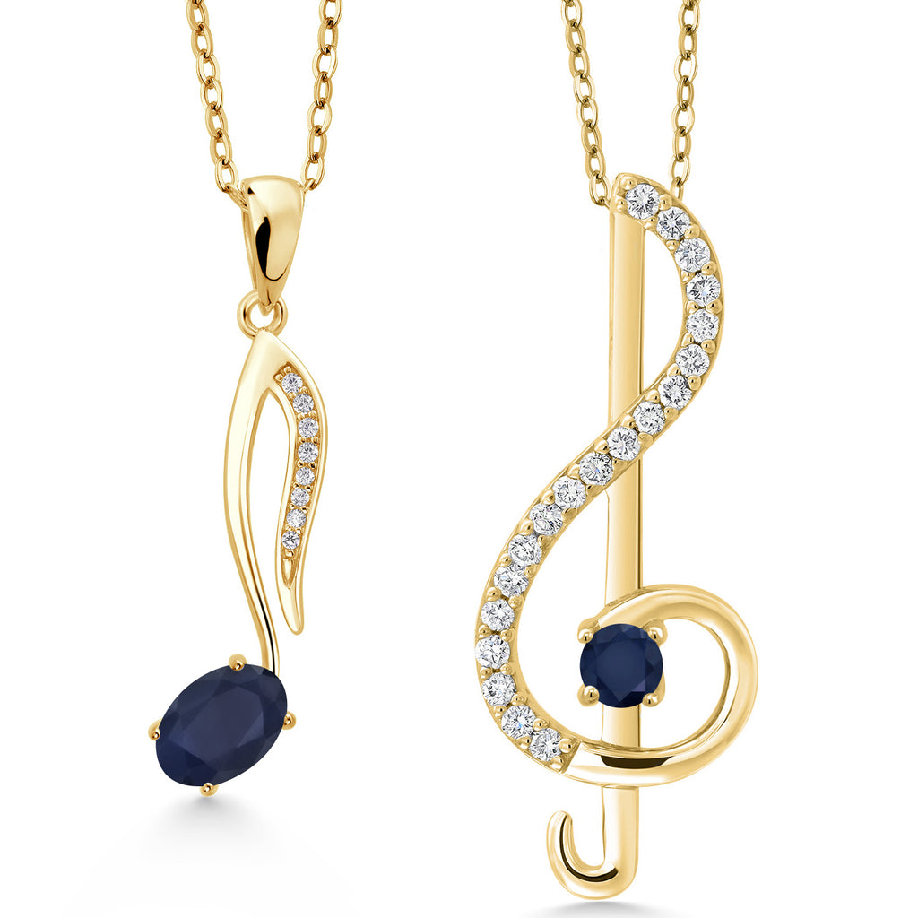 Blue Sapphire - September_Pendant in 925 Yellow Gold Plated Silver