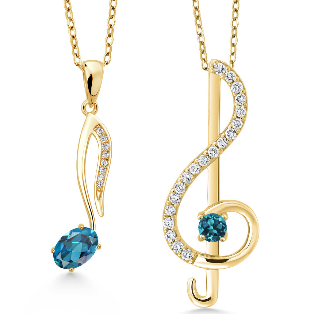 London Blue Topaz - November_Pendant in 925 Yellow Gold Plated Silver