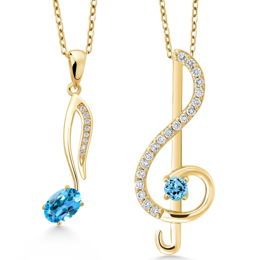 Swiss Blue Topaz - November_Pendant in 925 Yellow Gold Plated Silver