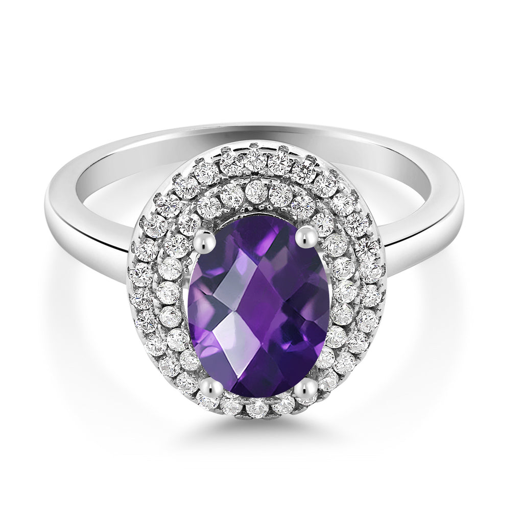 Amethyst-Checkerboard - February_5_Ring in 925 Sterling Silver