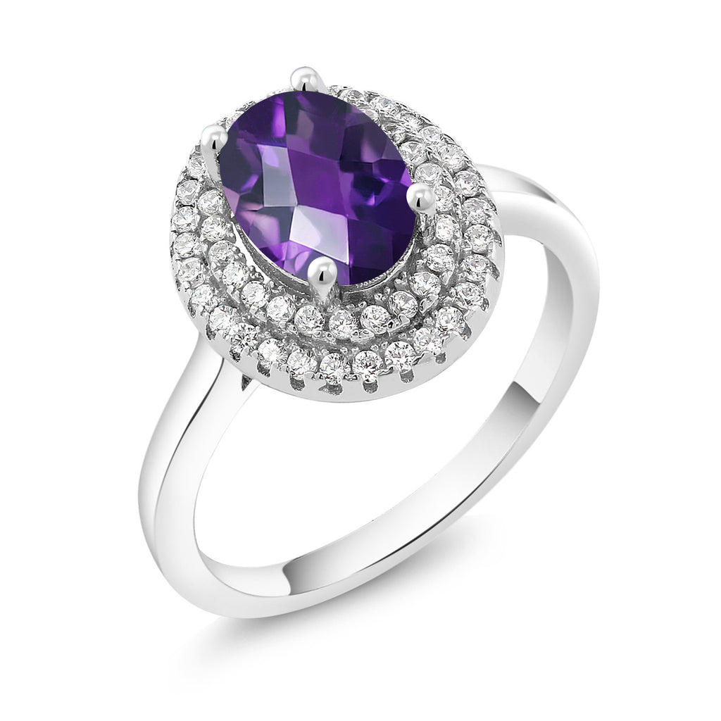 Amethyst-Checkerboard - February_7_Ring in 925 Sterling Silver