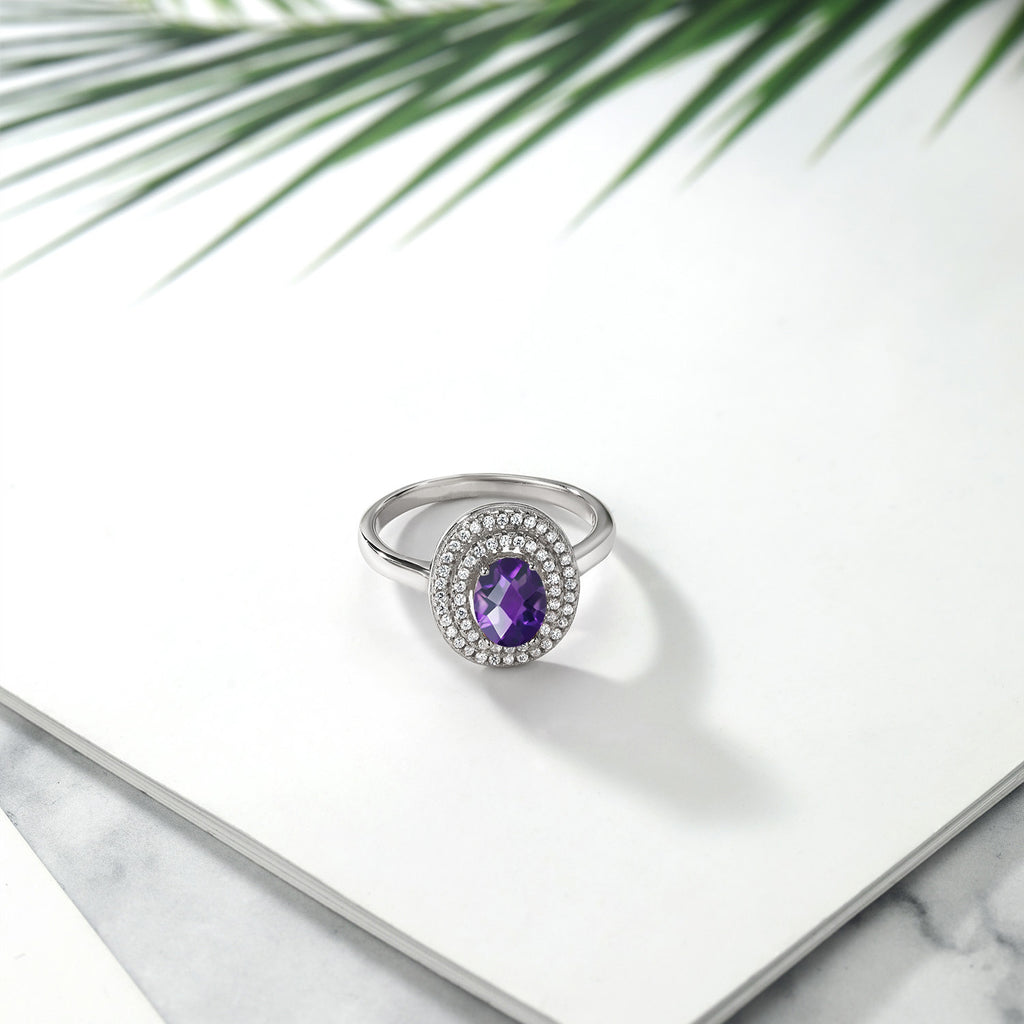 Amethyst-Checkerboard - February_7_Ring in 925 Sterling Silver