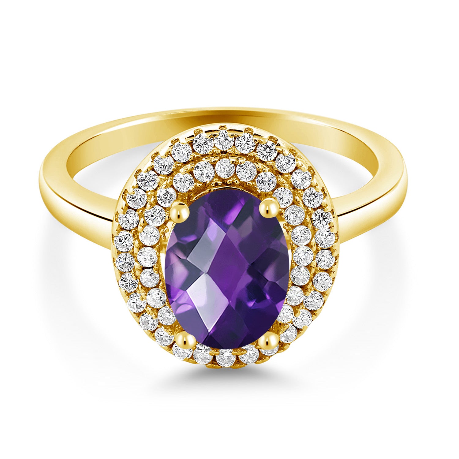 Amethyst-Checkerboard - February_7_Ring in 925 Yellow Gold Plated Silver