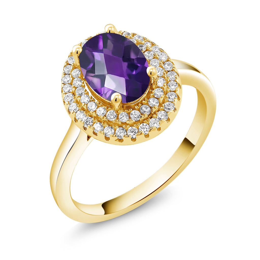 Amethyst-Checkerboard - February_7_Ring in 925 Yellow Gold Plated Silver