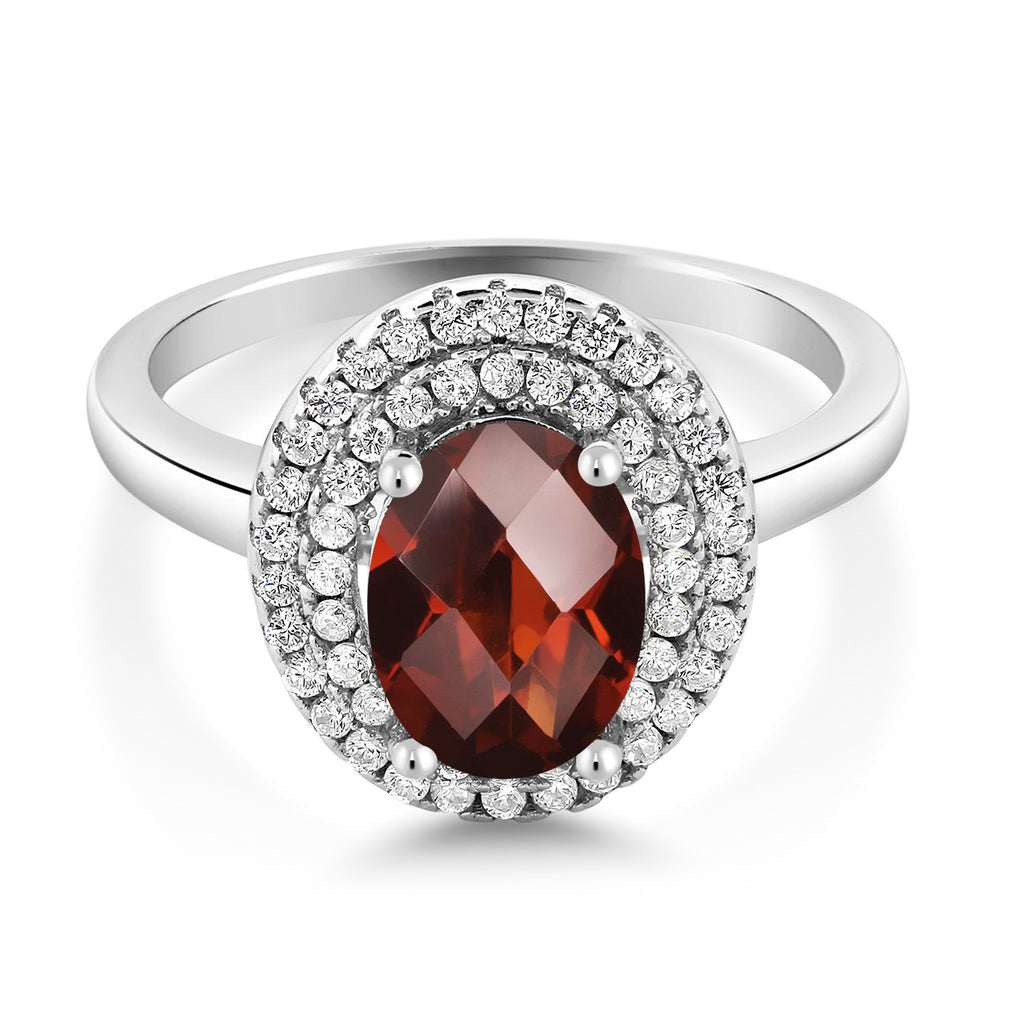 Garnet-Checkerboard - January_5_Ring in 925 Sterling Silver