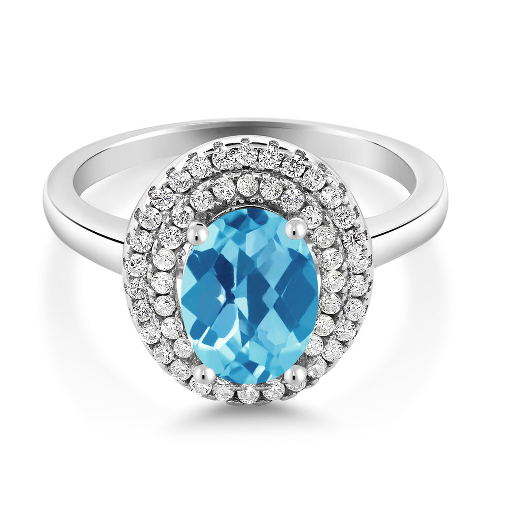 Swiss Blue Topaz-Checkerboard - November_5_Ring in 925 Sterling Silver