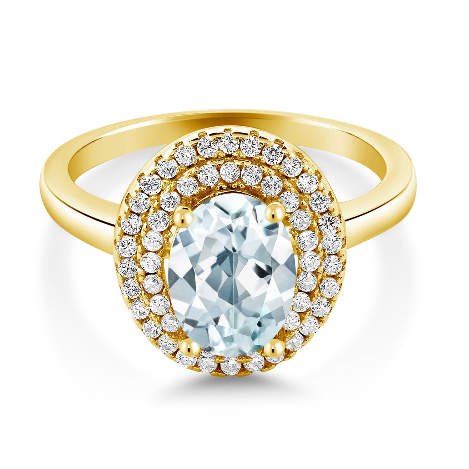 Aquamarine - March_5_Ring in 925 Yellow Gold Plated Silver