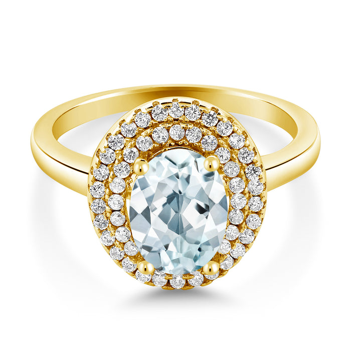 Aquamarine - March_5_Ring in 925 Yellow Gold Plated Silver