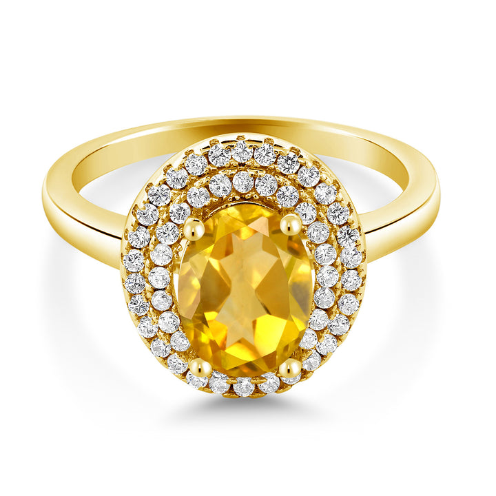 Citrine - November_5_Ring in 925 Yellow Gold Plated Silver