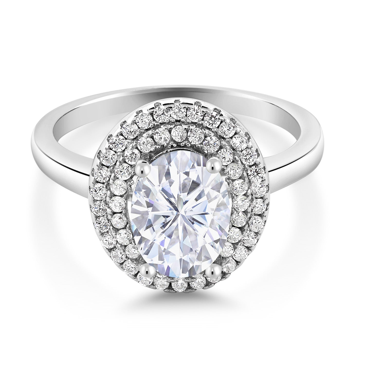 925 Sterling Silver 8X6MM Oval Gemstone Birthstone Double Halo Engagement Ring | Wedding Anniversary Promise Ring For Women | Size 5,6,7,8,9