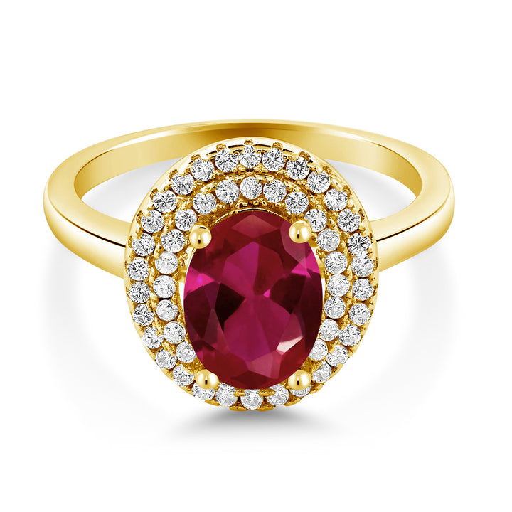 Created Ruby - July_5_Ring in 925 Yellow Gold Plated Silver
