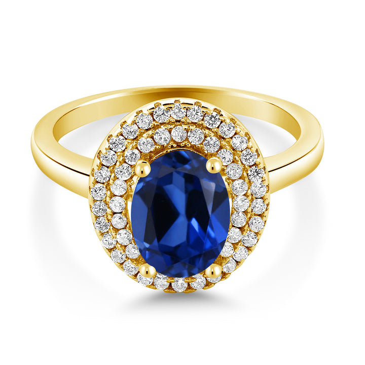 Created Sapphire - September_5_Ring in 925 Yellow Gold Plated Silver