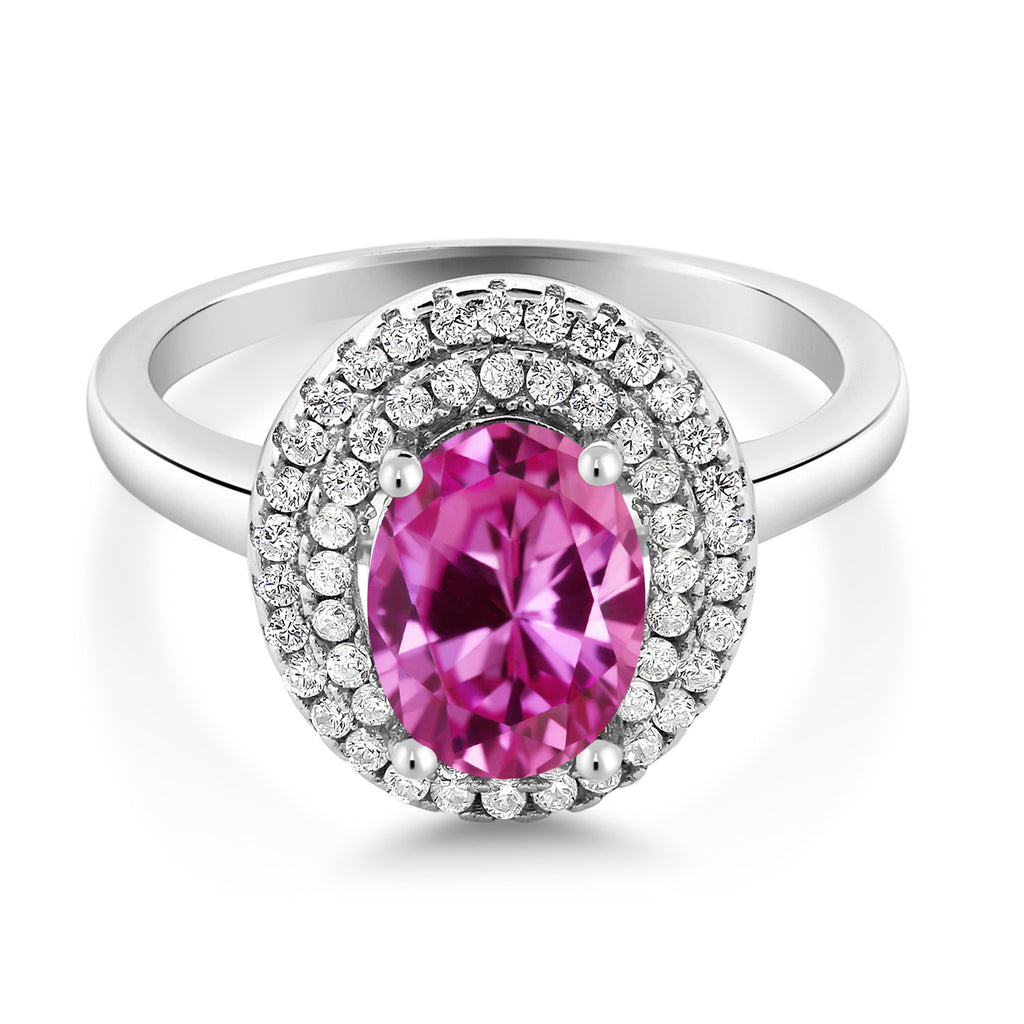 Pink Created Sapphire - September_5_Ring in 925 Sterling Silver