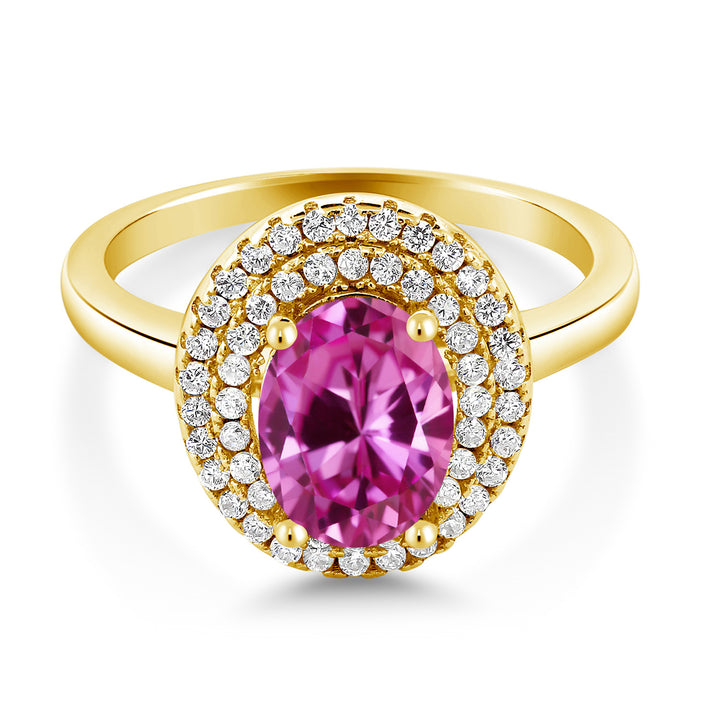 Pink Created Sapphire - September_5_Ring in 925 Yellow Gold Plated Silver