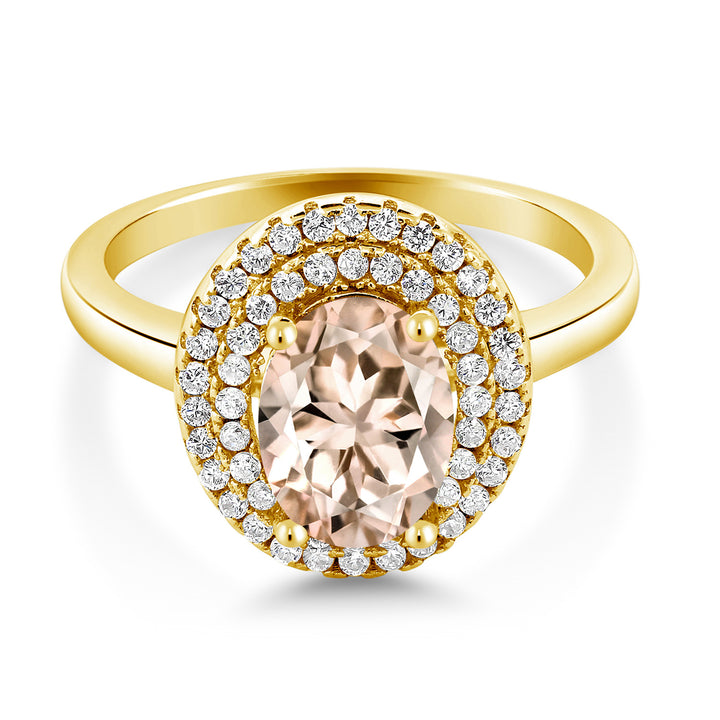 Morganite - October_5_Ring in 925 Yellow Gold Plated Silver