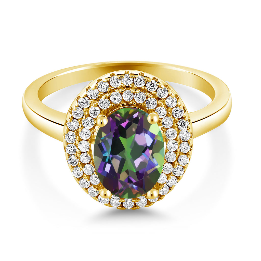 Green Mystic Topaz_5_Ring in 925 Yellow Gold Plated Silver