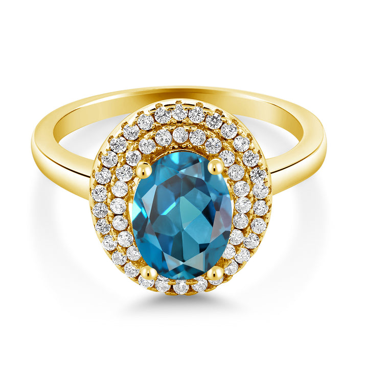 London Blue Topaz - November_5_Ring in 925 Yellow Gold Plated Silver