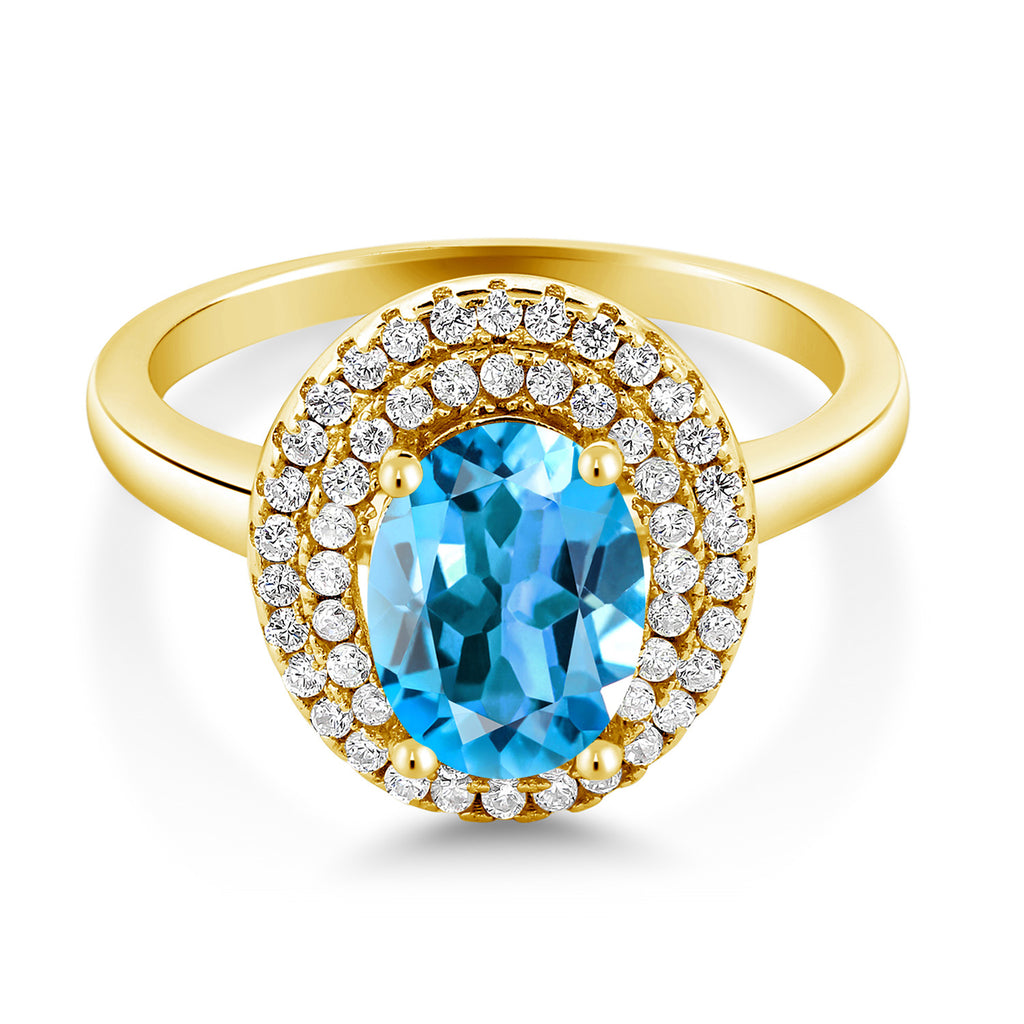 Swiss Blue Topaz - November_5_Ring in 925 Yellow Gold Plated Silver