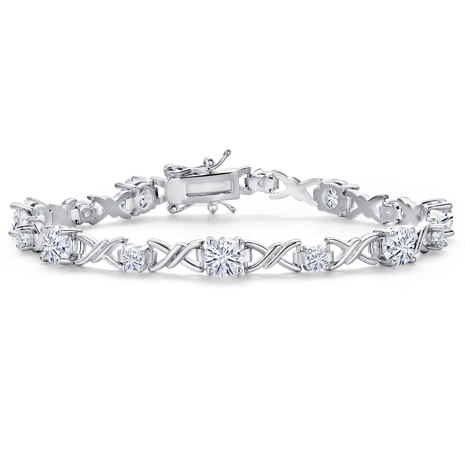 White Moissanite Tennis Bracelet For Women | 4.20 Cttw | Round 5MM and 3MM | 6.5 Inch