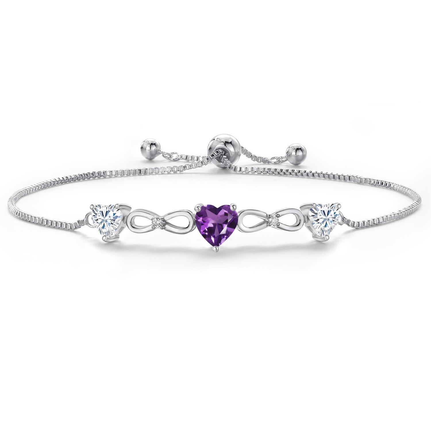 Amethyst and Moissanite_Bracelet in Rhodium Plated