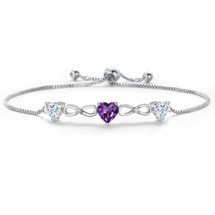 Amethyst and Moissanite_Bracelet in Rhodium Plated