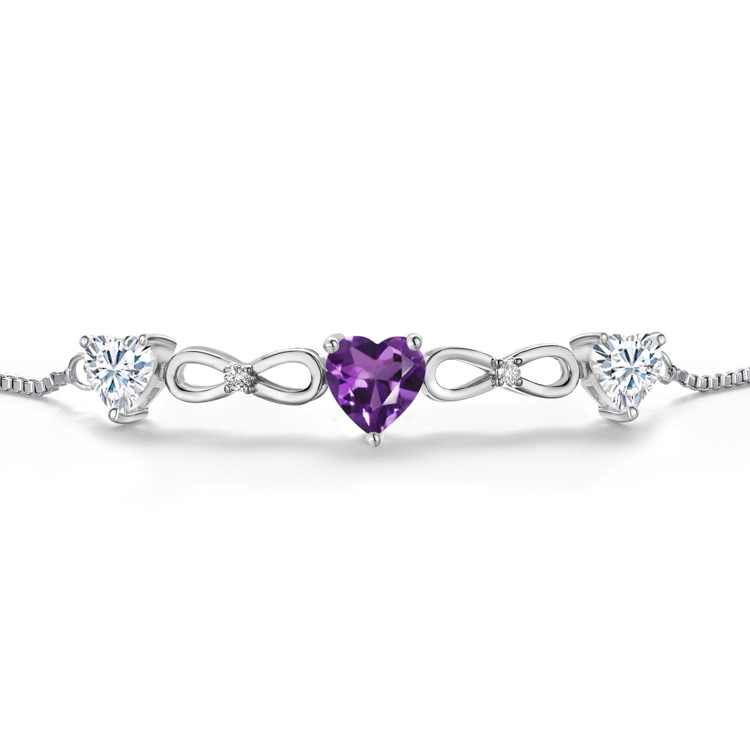 Amethyst and Moissanite_Bracelet in Rhodium Plated