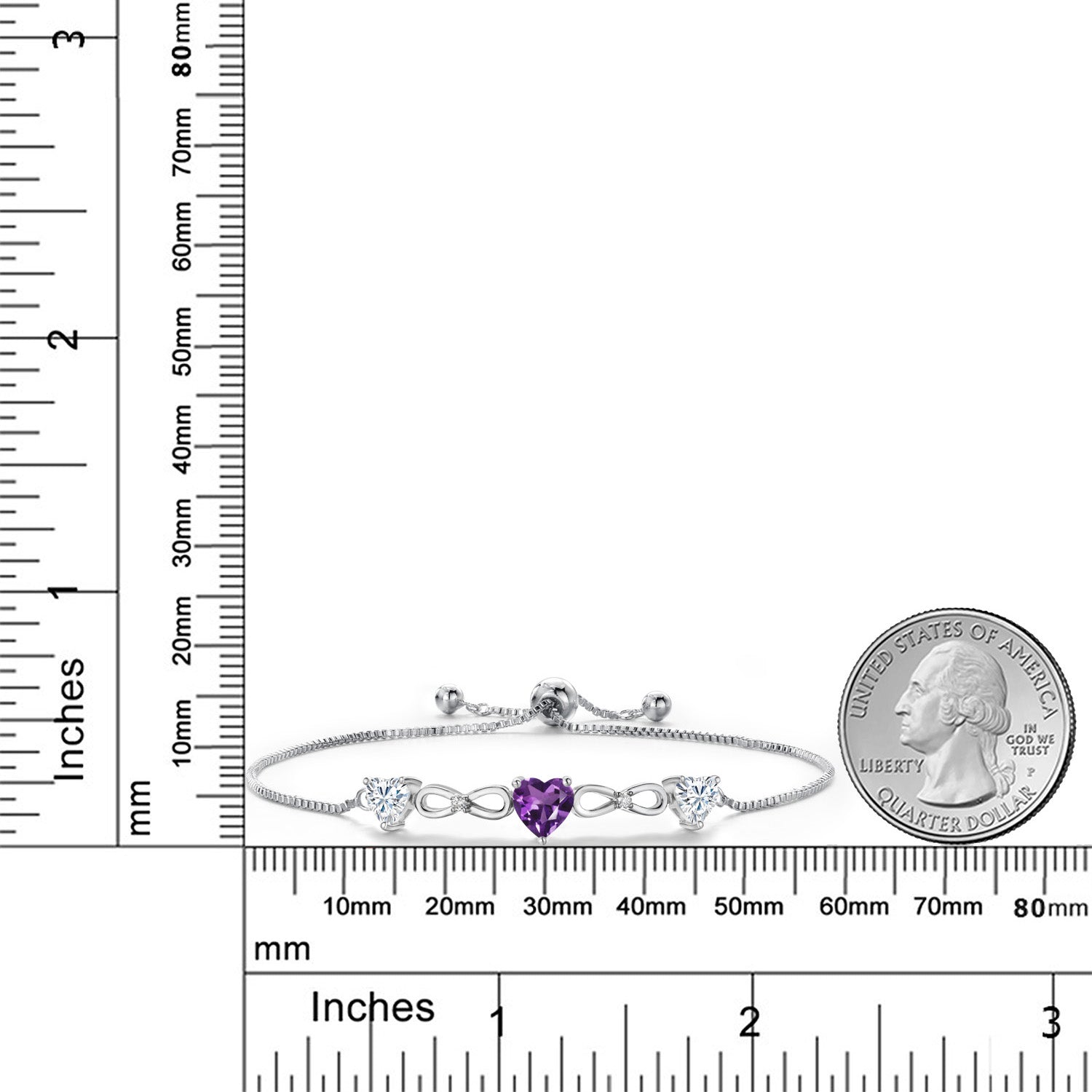 Amethyst and Moissanite_Bracelet in Rhodium Plated