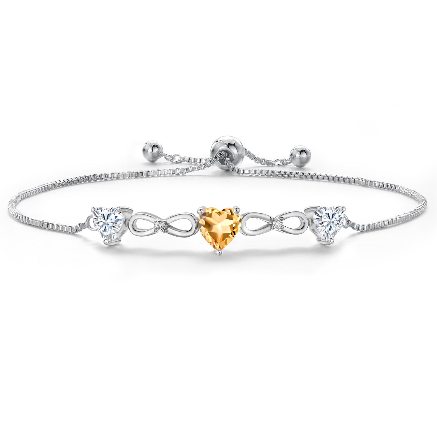 Citrine and Moissanite_Bracelet in Rhodium Plated