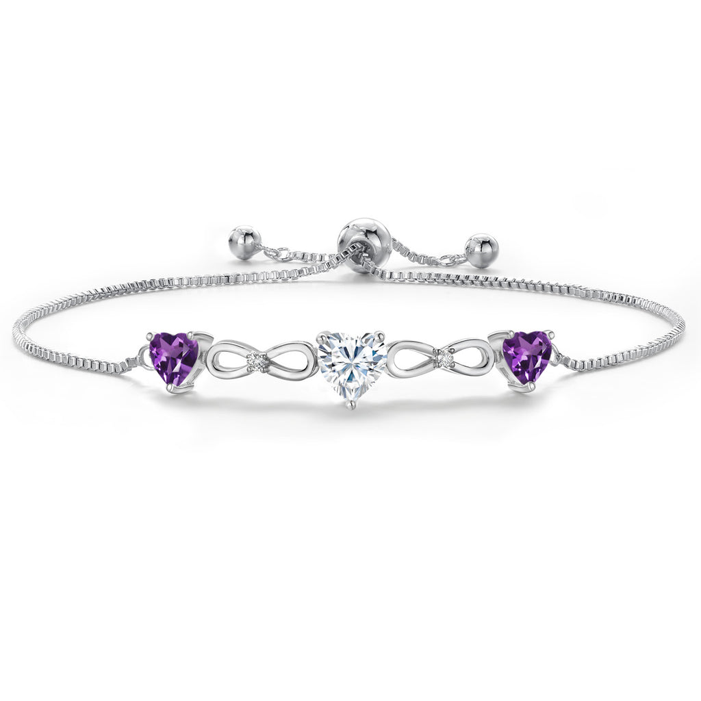 Moissanite and Amethyst_Bracelet in Rhodium Plated