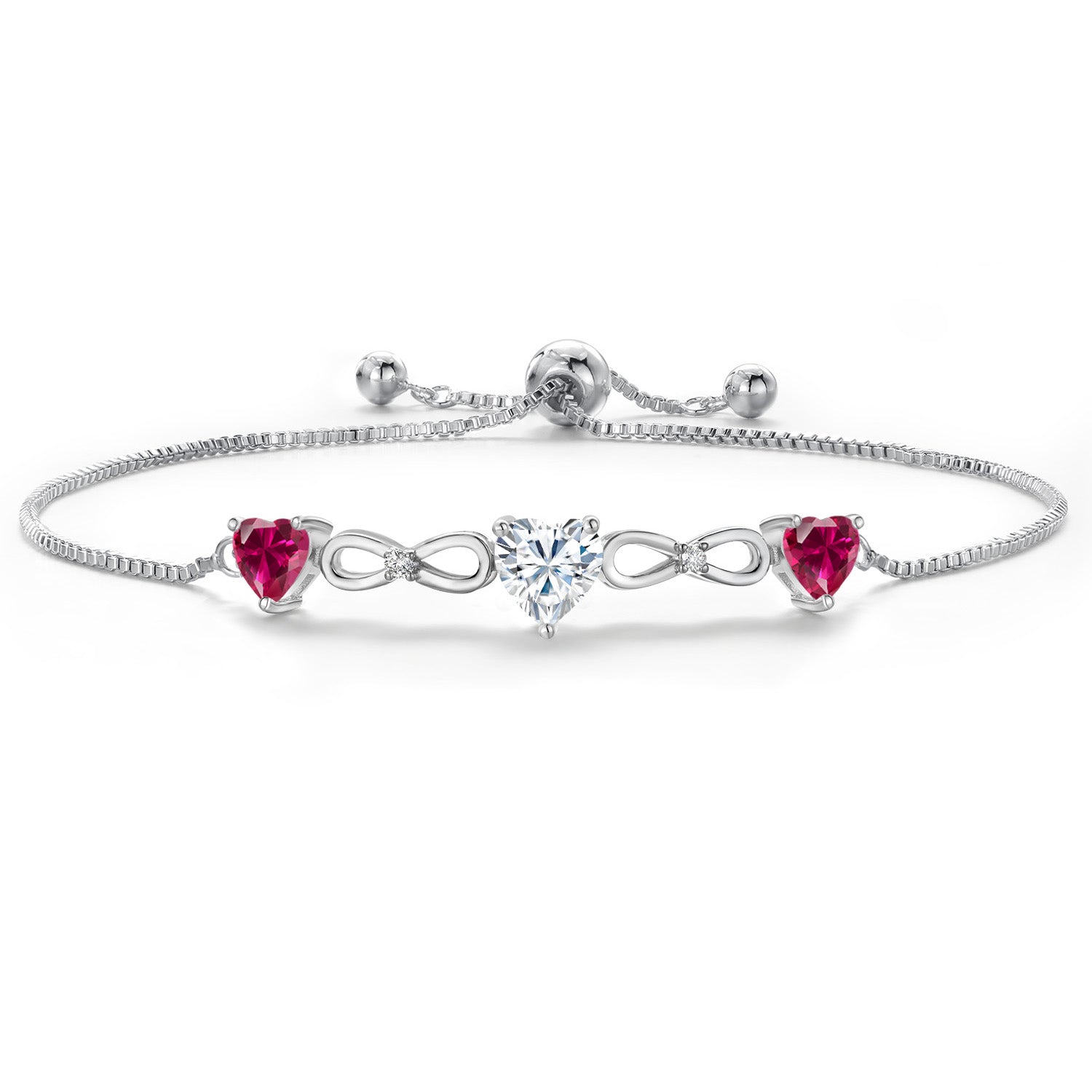 Moissanite and Created Ruby_Bracelet in Rhodium Plated