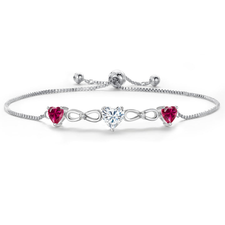 Moissanite and Created Ruby_Bracelet in Rhodium Plated