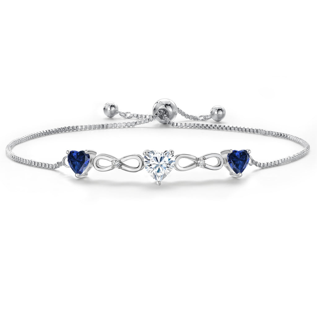 Moissanite and Created Sapphire_Bracelet in Rhodium Plated