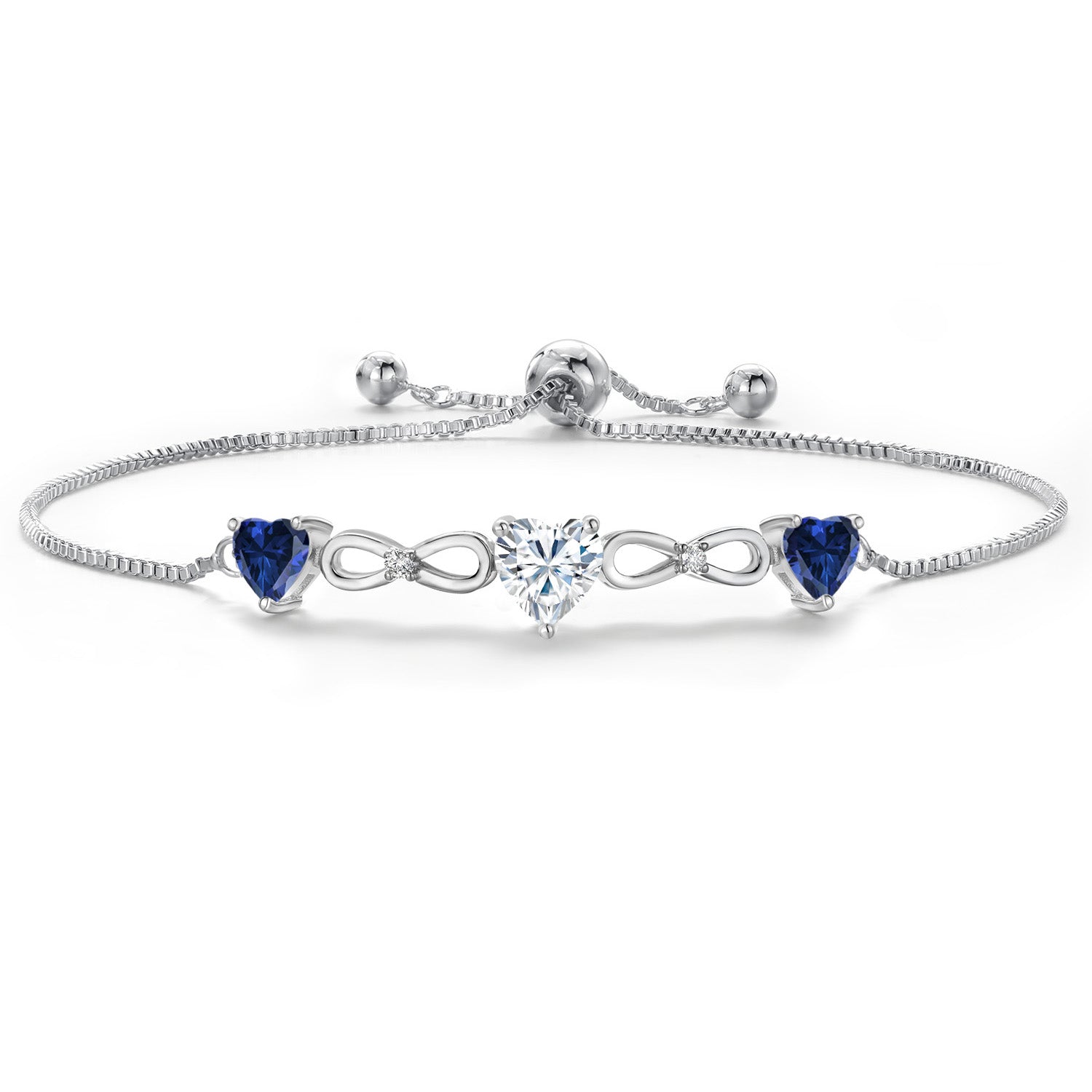 Moissanite and Created Sapphire_Bracelet in Rhodium Plated