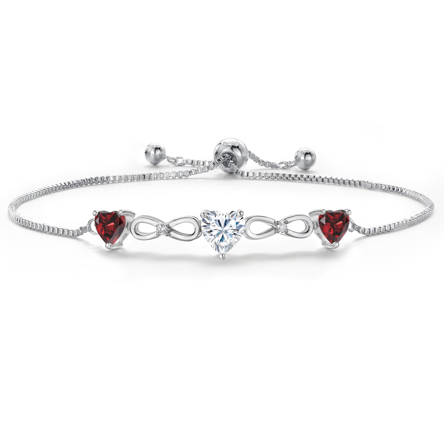 Moissanite and Garnet_Bracelet in Rhodium Plated