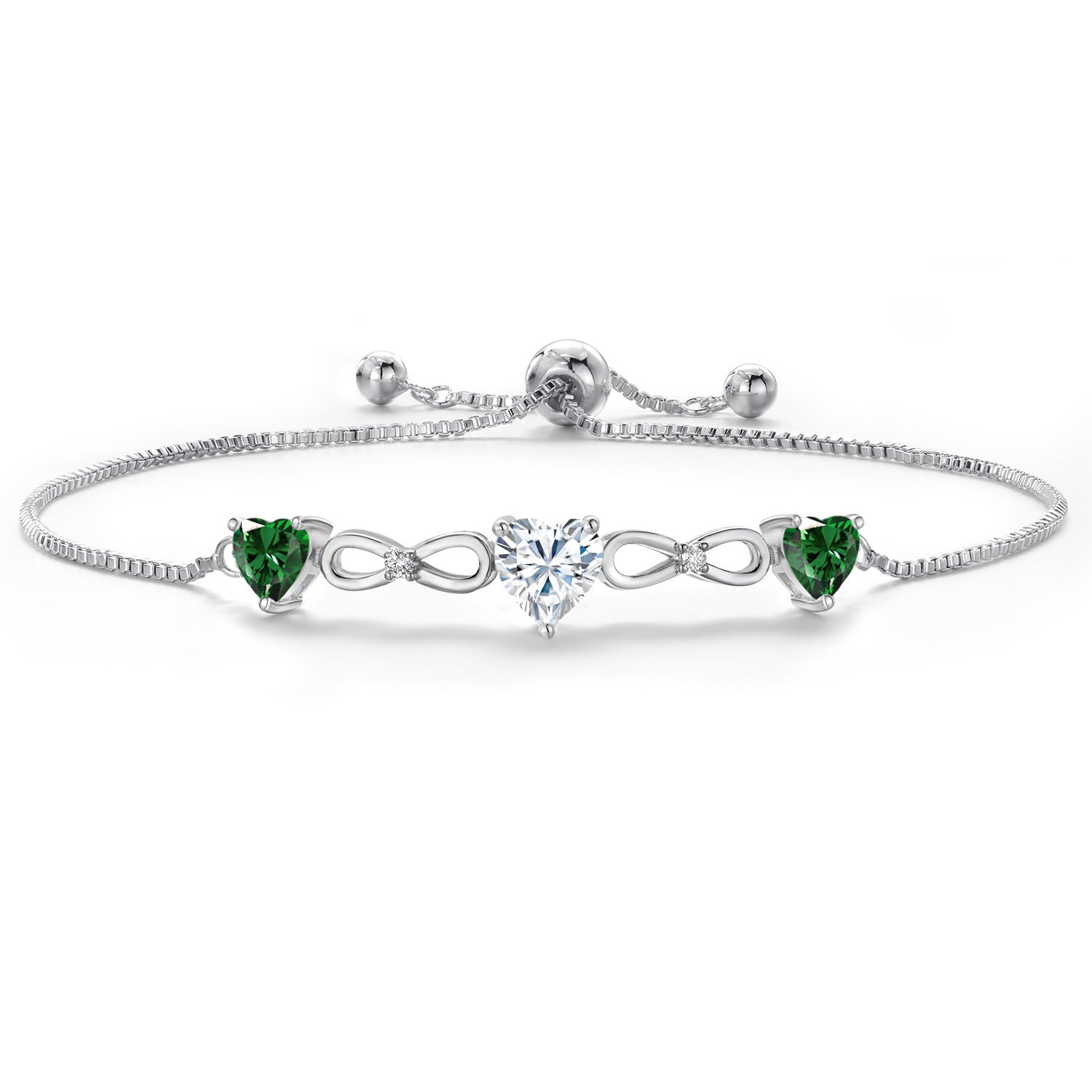 Moissanite and Nano Emerald_Bracelet in Rhodium Plated