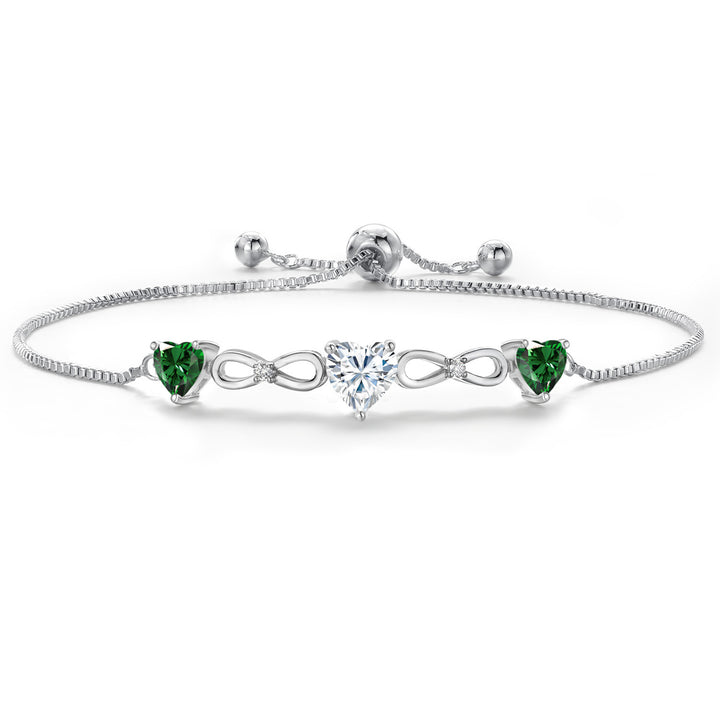 Moissanite and Nano Emerald_Bracelet in Rhodium Plated