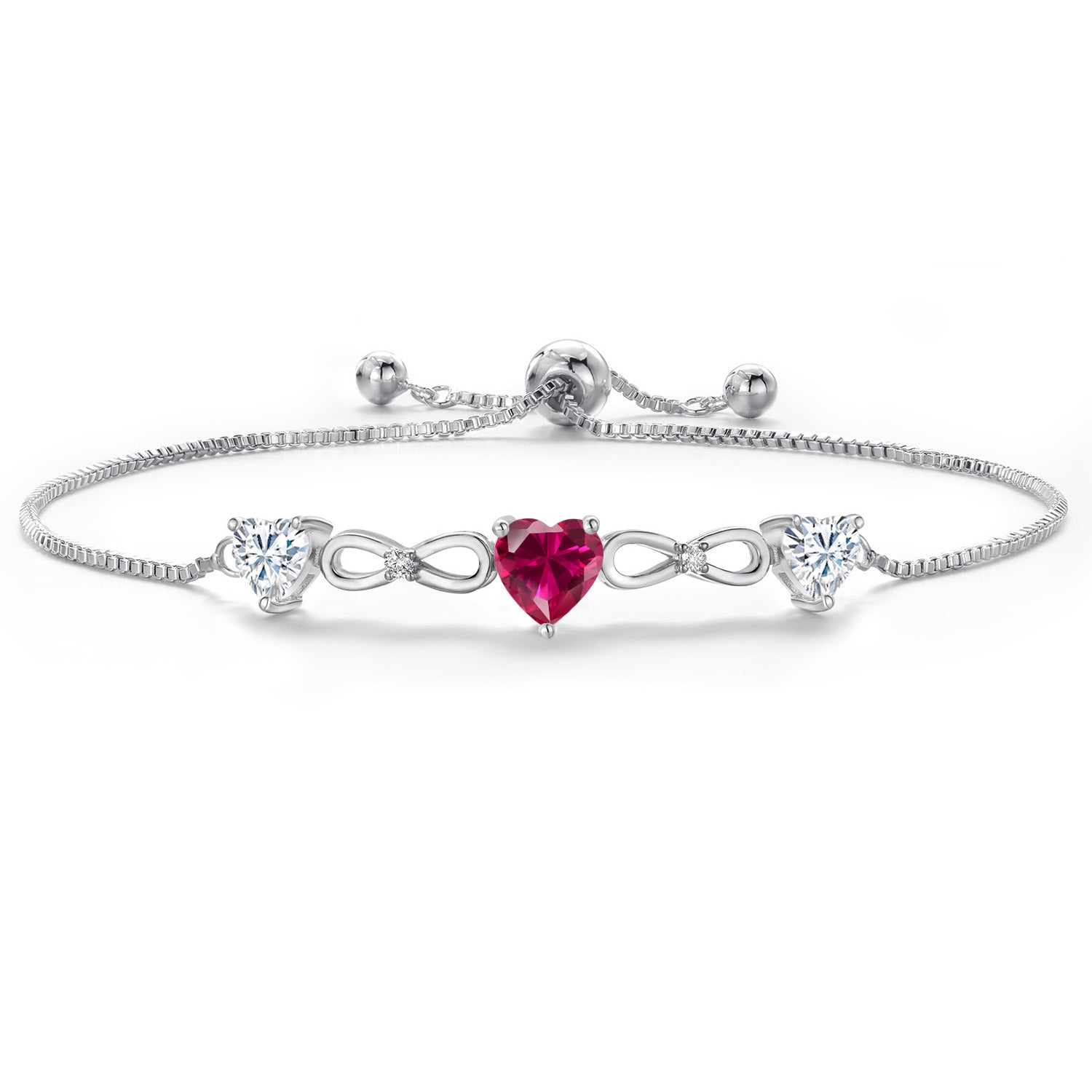 Created Ruby and Moissanite_Bracelet in Rhodium Plated