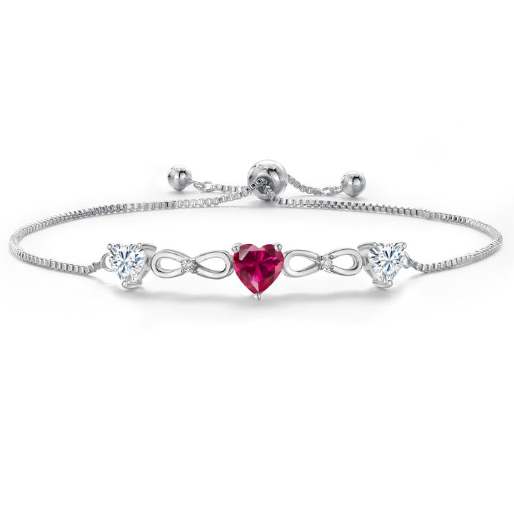 Created Ruby and Moissanite_Bracelet in Rhodium Plated