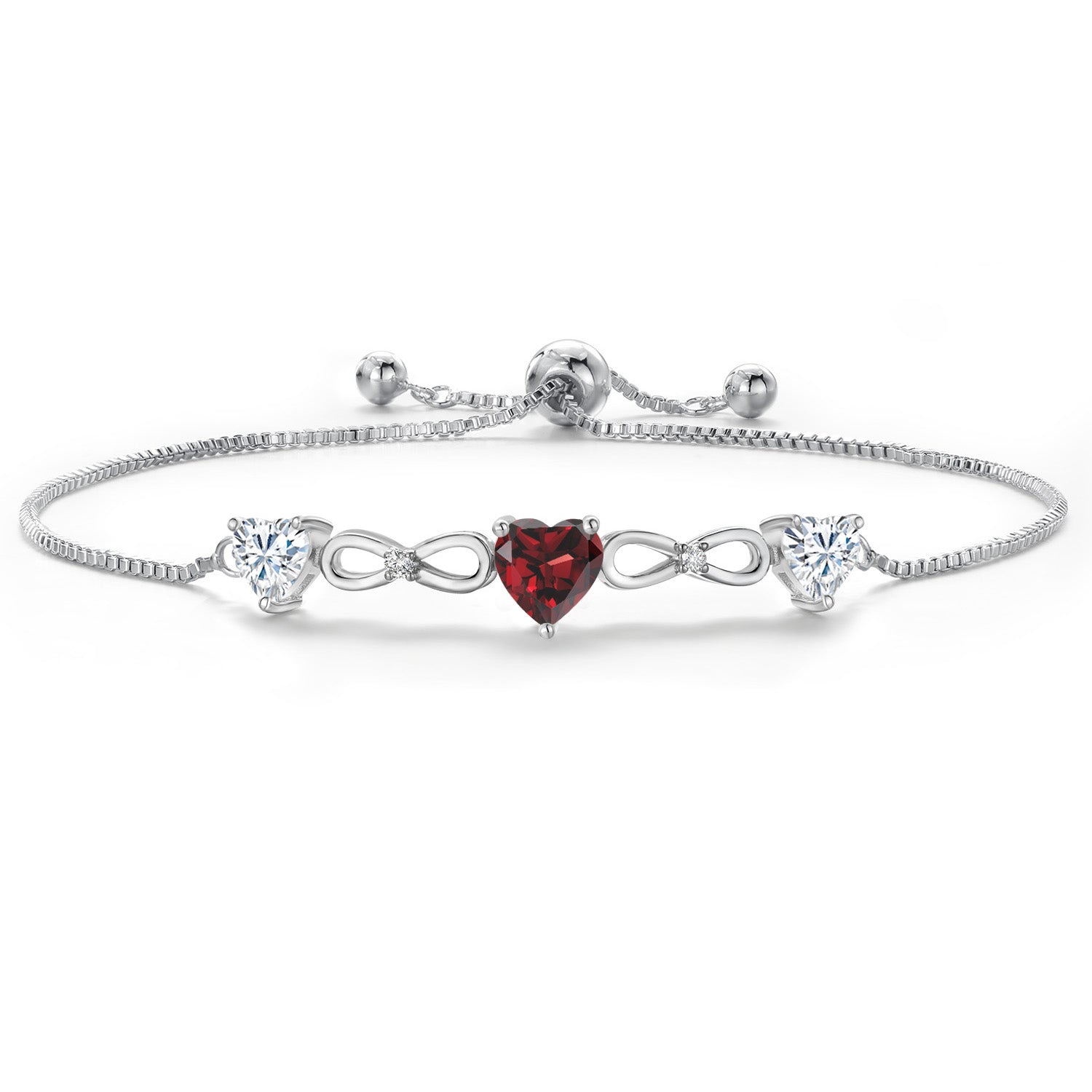 Garnet and Moissanite_Bracelet in Rhodium Plated