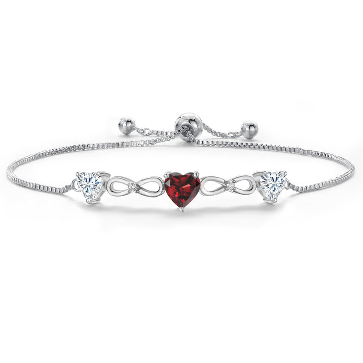 Garnet and Moissanite_Bracelet in Rhodium Plated